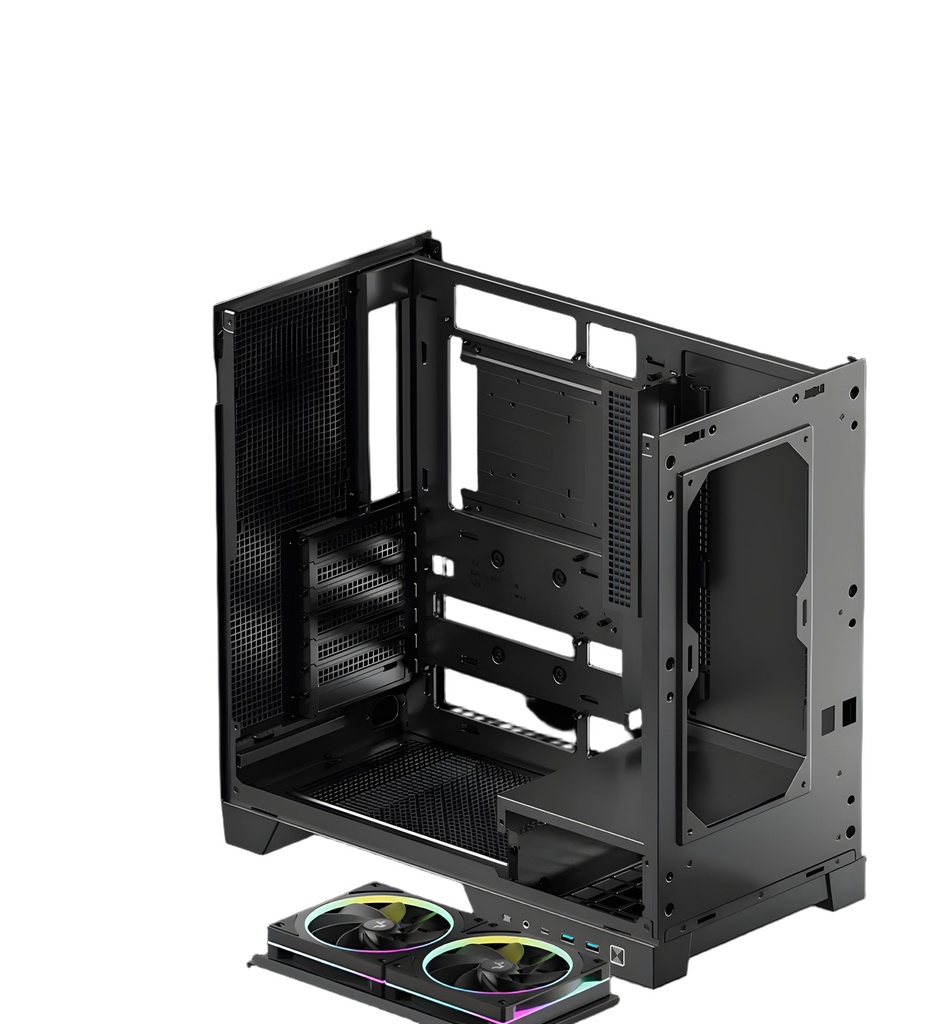 Gabinete Atx Mid-Tower Negro Panel Lateral De Vidrio Ventiladores Argb Incluidos