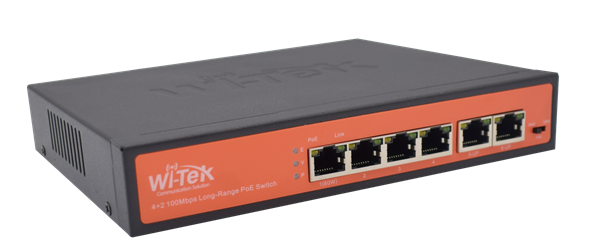 Switch No Administrable 4 Puertos 10/100Mbps 2 Uplinks Con PoE 60W