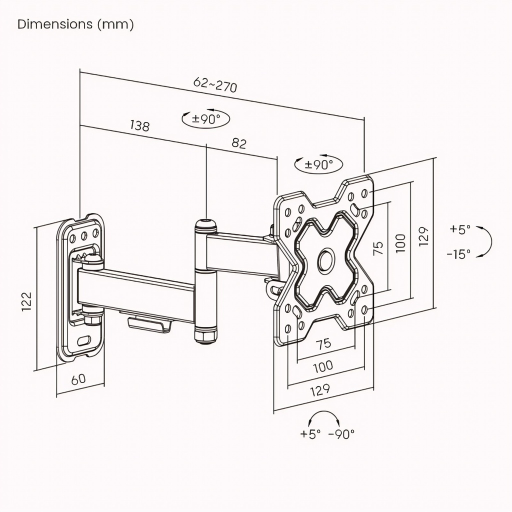 Soporte de pared Brateck Full-Motion para TV 13-32''