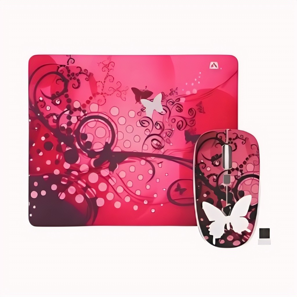 Combo Mouse + Mouse Pad JETION JT-DMS046 | Diseño Mariposa Rosado