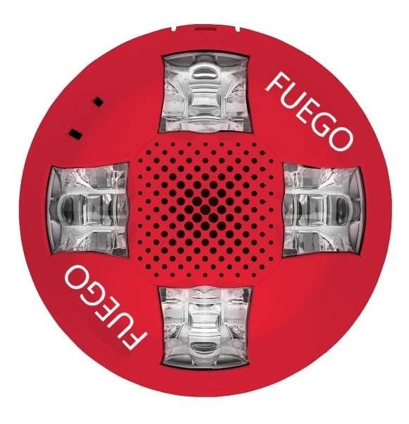 Sirena Con Strobe De Techo / Luz LED / Color Rojo / 24V / Leyenda Fuego / Hasta 92 Db