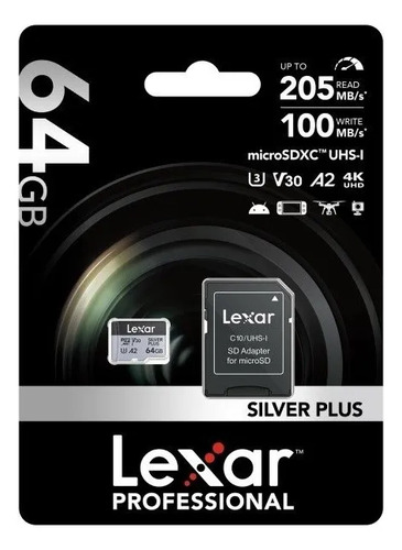 Tarjeta microSD 64GB Clase 10 U3 V30 A2