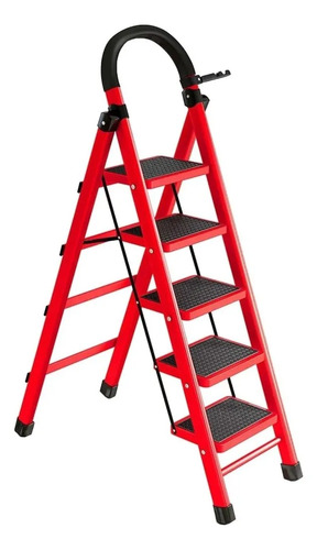 Escalera de 5 Escalones con Estructura de Acero y Escalones de Plástico Negro y Roja Lumax