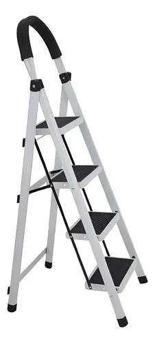Escalera Tijera 4 Escalones Acero Y Plástico Negro Y Blanco