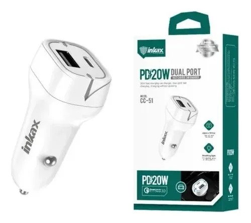 Cargador Auto USB-A+c 3A 20W Inkax