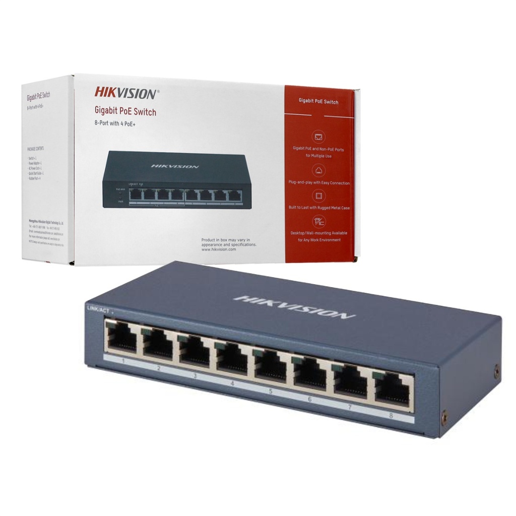 Switch No Administrable 8 Puertos Gigabit PoE 60W Hikvision
