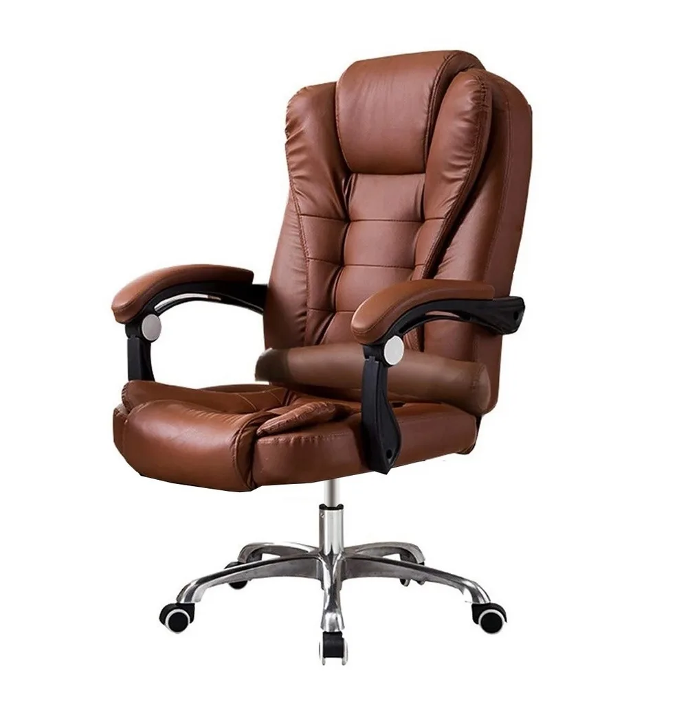 Silla De Oficina Marrón Simil Cuero Ergonómica Reclinable