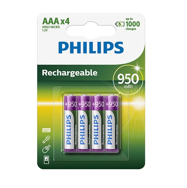 [R03B4A95/97] Pilas recargables Philips AAA 950mAh X4