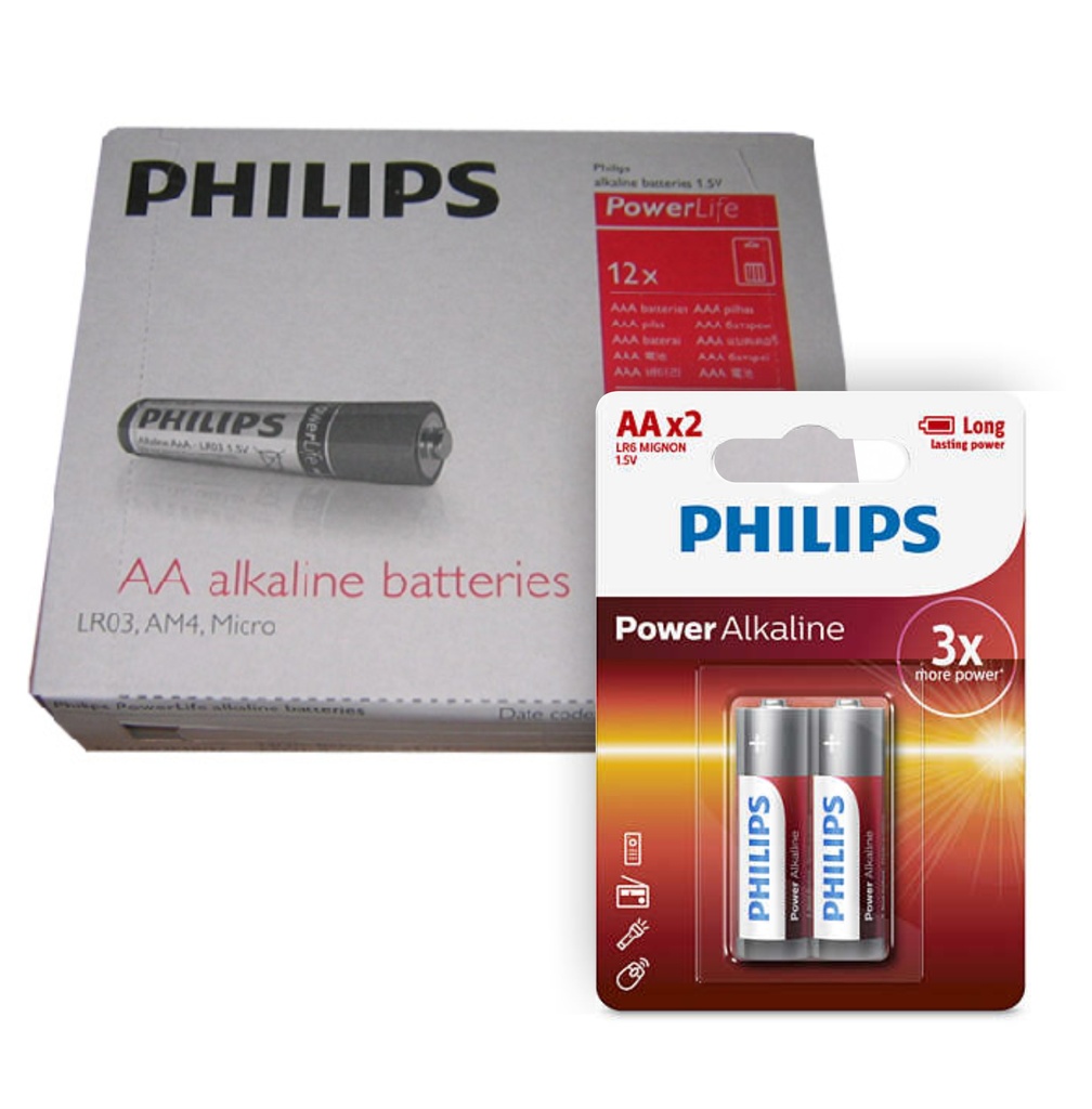 Pack de 12 blister de Pilas alcalinas Philips AA X 4 unidades