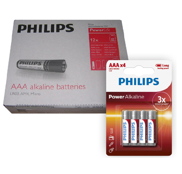 [LR03P4B/97] Pack de 12 blister de Pilas alcalinas Philips AAA X 4 unidades