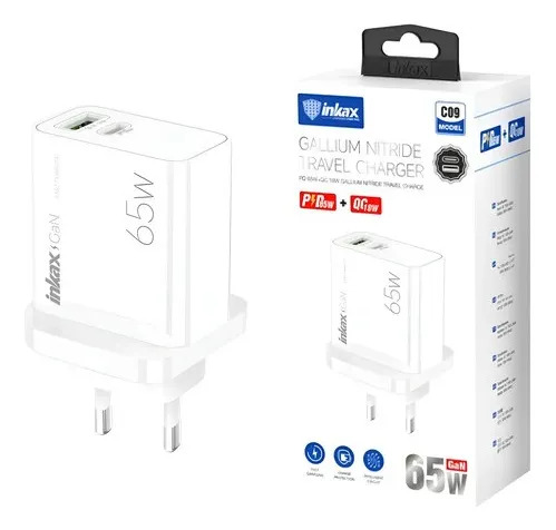 Cargador USB-A+c 65W Gan Inkax