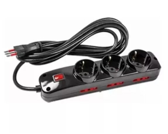 Alargue 3 metros 3xSchuko 6x3L a ficha 3L Conatel negro
