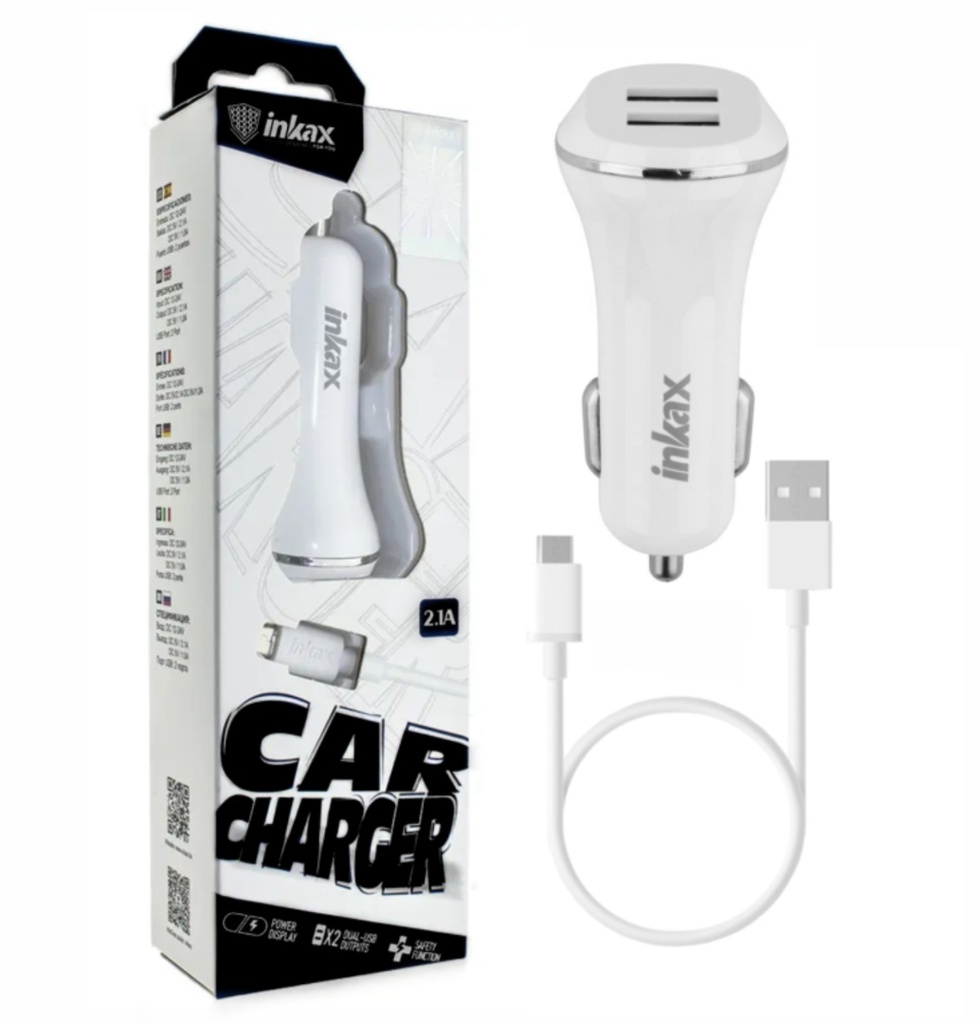 Cargador auto Dual Inkax c/cable Lightning USB 2.1A