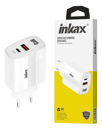 [C46] Cargador Inkax USB-A+USB-C GaN 45W blanco