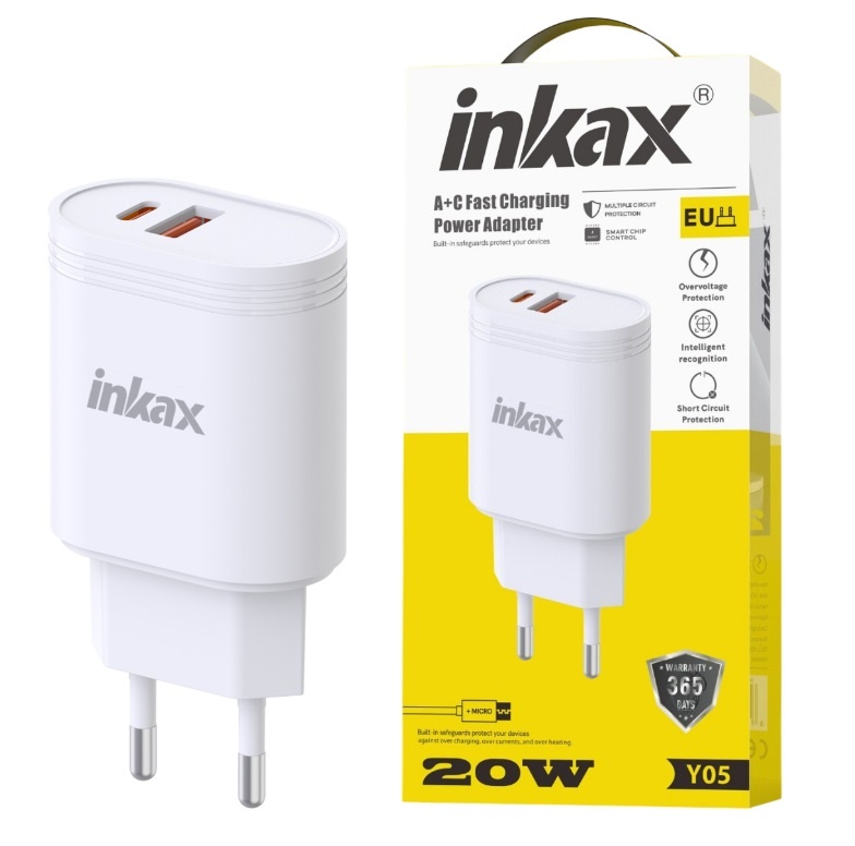 [Y05] Cargador Inkax USB-A+C 20W blanco