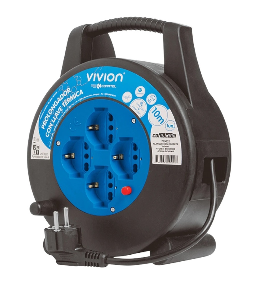 Alargue carrete 20 metros 4xSchuko a ficha Schuko Conatel