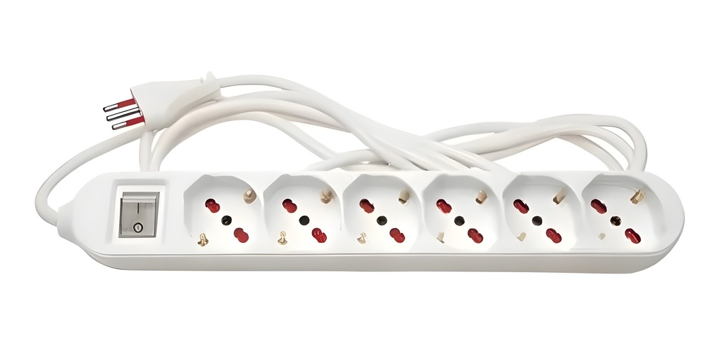 Zapatilla Eléctrica 6 Tomas Blanco Con Boton Encendido Apagado 10A 2500W Cable 3m