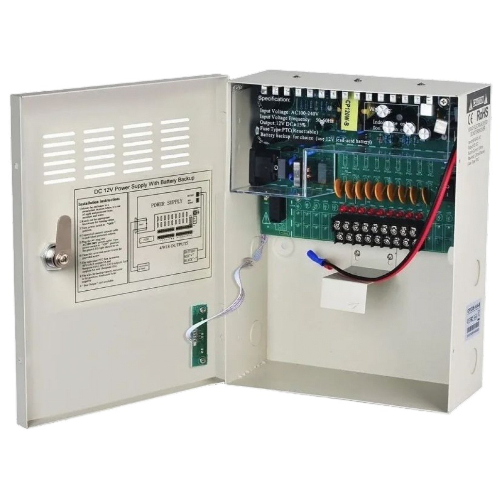 Fuente De Alimentación 12V 10A 9 Salidas Con Conexión Para Batería De Respaldo