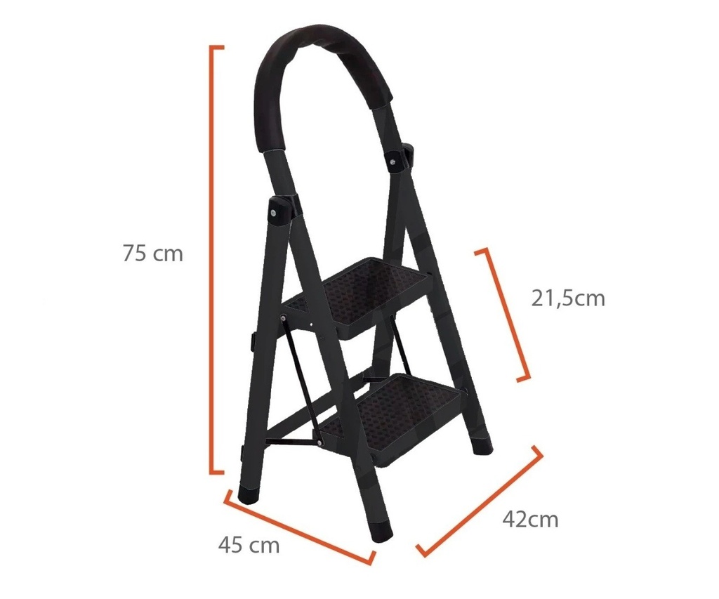 Escalera Tijera 2 Escalones Antideslizante Negro Acero Y Plástico