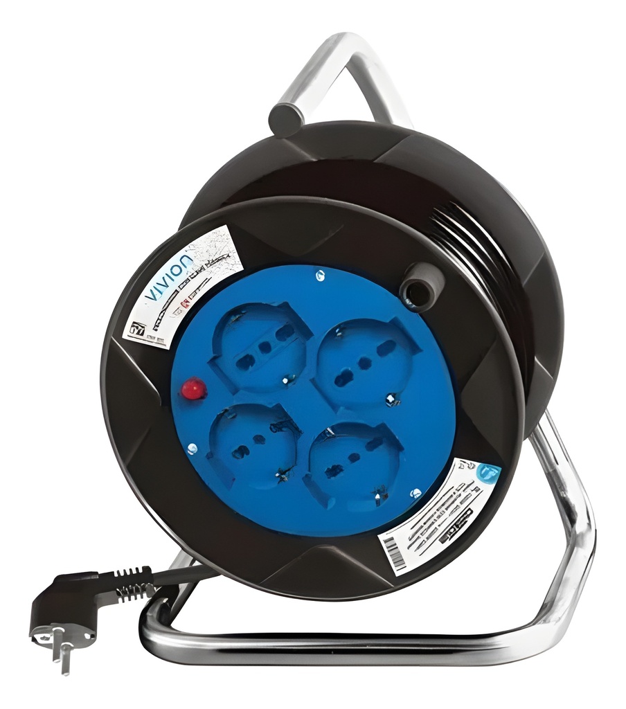 Zapatilla Eléctrica 4 Tomas 15m 2500W Carrete Boton On/Off Negro Conatel