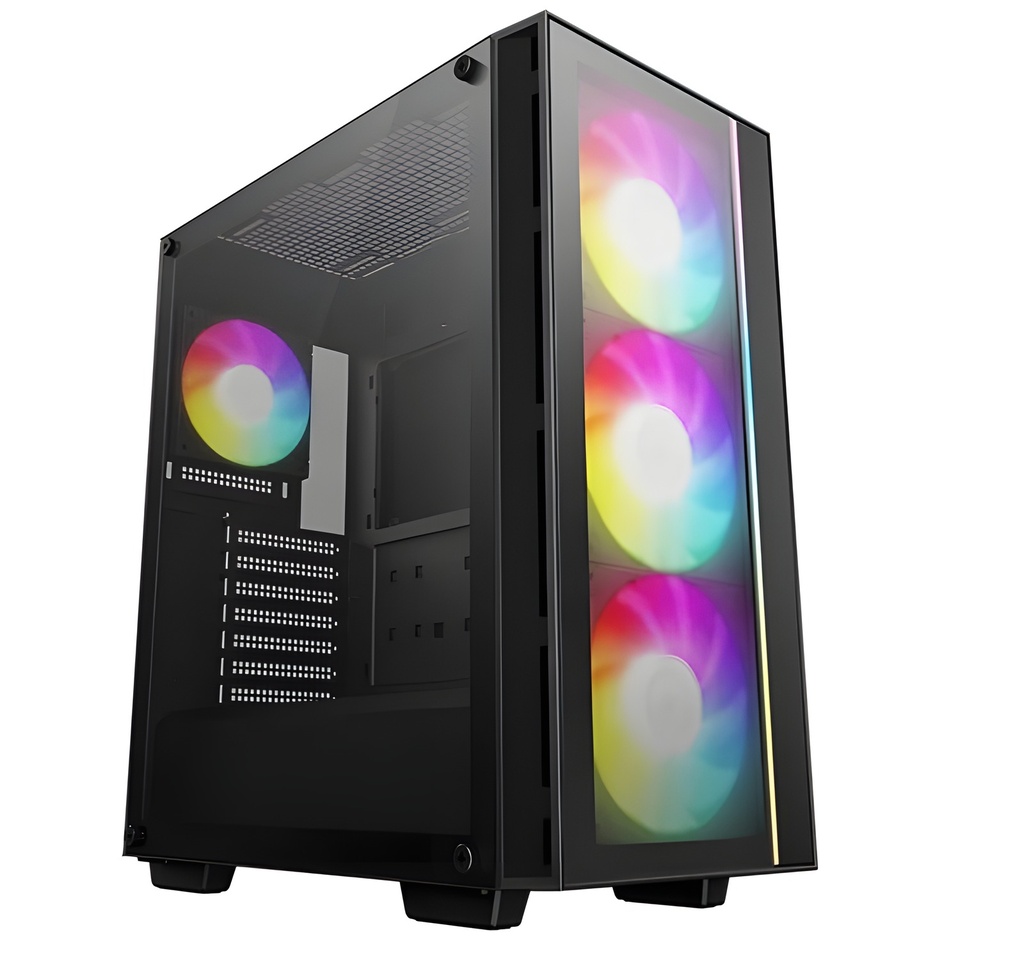 Gabinete Atx Mid-Tower Negro Con Panel De Vidrio Templado Y 4 Ventiladores Argb Matrexx 55 V4