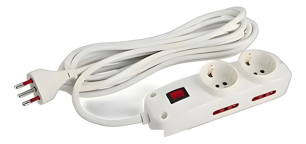 Zapatilla Eléctrica 6 Tomas Blanco Con Boton Encendido Apagado 10A 2500W Schuko Cable 5m