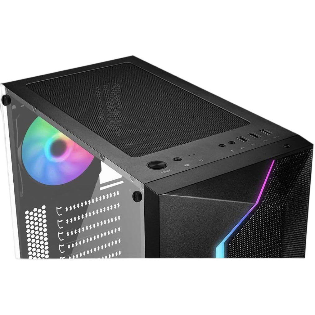 Gabinete Mid-Tower Atx Negro Con Vidrio Templado 2 Ventiladores USB Frontal
