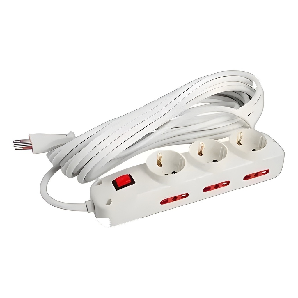 Zapatilla Eléctrica 9 Tomas Blanco Con Interruptor On/Off 2500W 10A Cable 5m