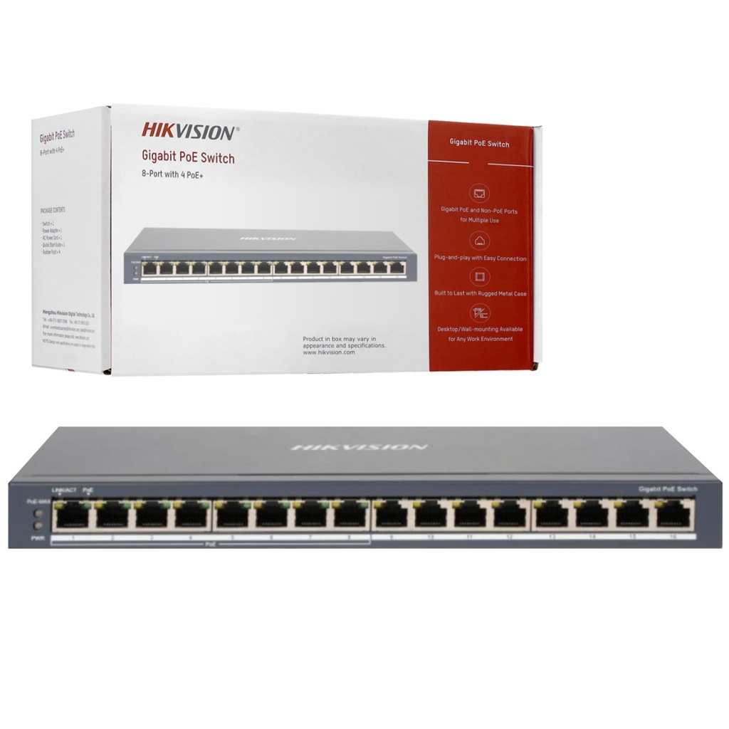 [DS-3E0516P-O] Switch PoE Hikvision 16 puertos gigabit 110W