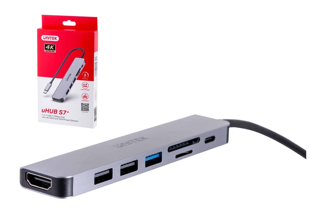 Hub USB-C 7 Puertos USB 3.0 Con Pd Y HDMI
