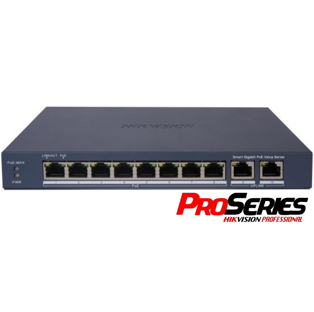 Switch L2 Administrable 10 Puertos Gigabit PoE Hikvision