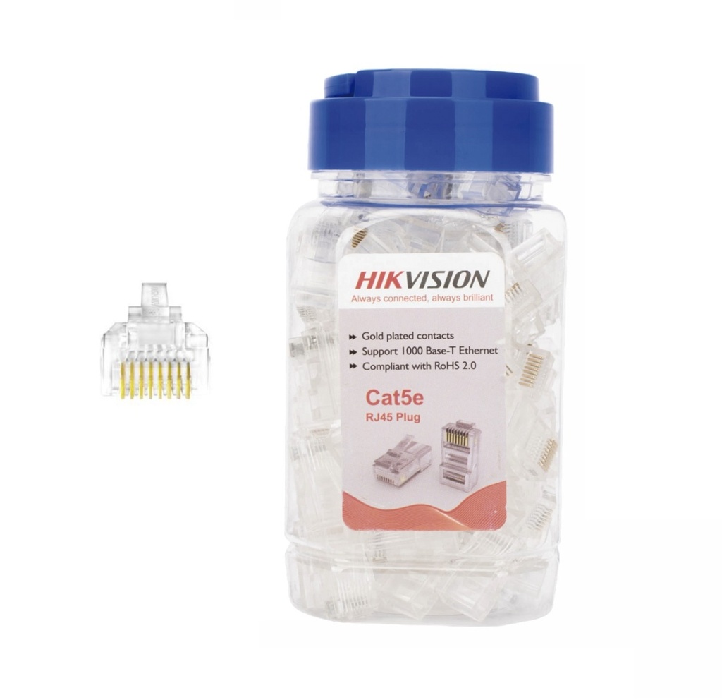 Conectores Hikvision RJ45 Cat5e 30U x 100 unidades 