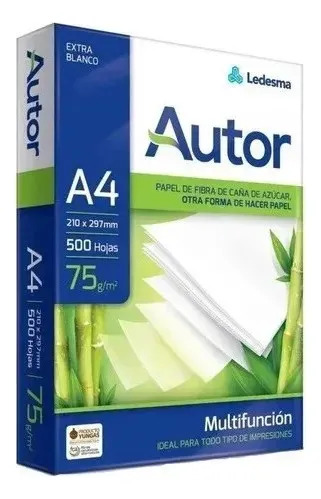 Papel Para Impresión Autor A4 75g Opaco Resma De 500 Hojas