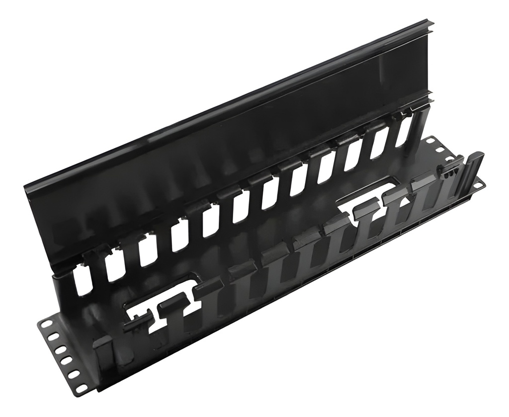 Organizador De Cables Con Tapa Metal Negro 2U Horizontal