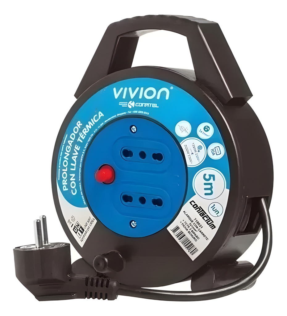 Zapatilla Eléctrica Dos Tomas Negro Boton Encendido Apagado 10A Amperes Five Metros Zapata