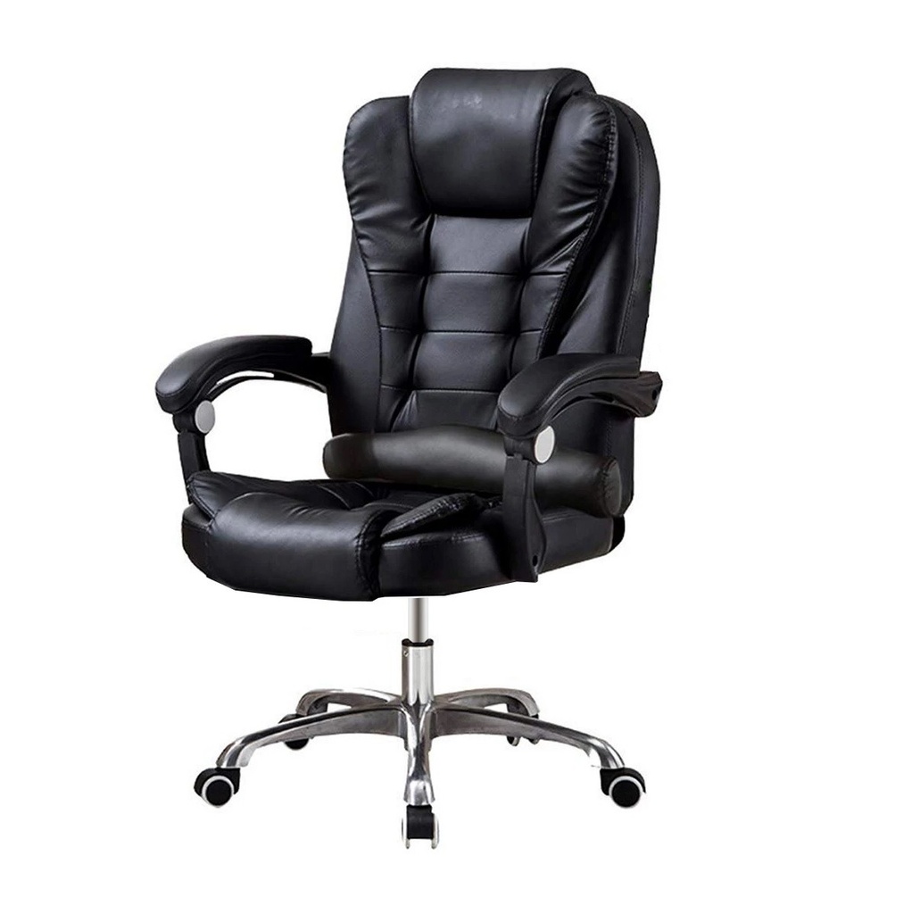 Silla De Oficina Negra Simil Cuero Ergonómica Reclinable 150 Grados