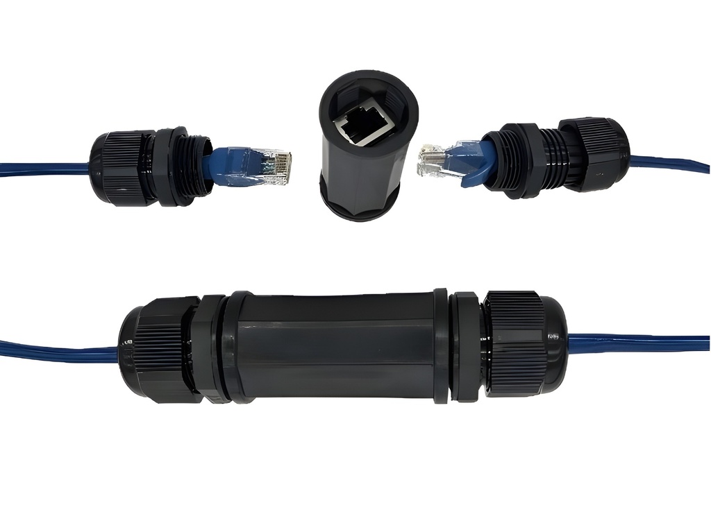 Conector Rj-45 Pasante Cat5e Impermeable Negro
