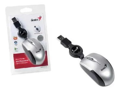 Ratón Cableado Mini Retractil USB Plateado
