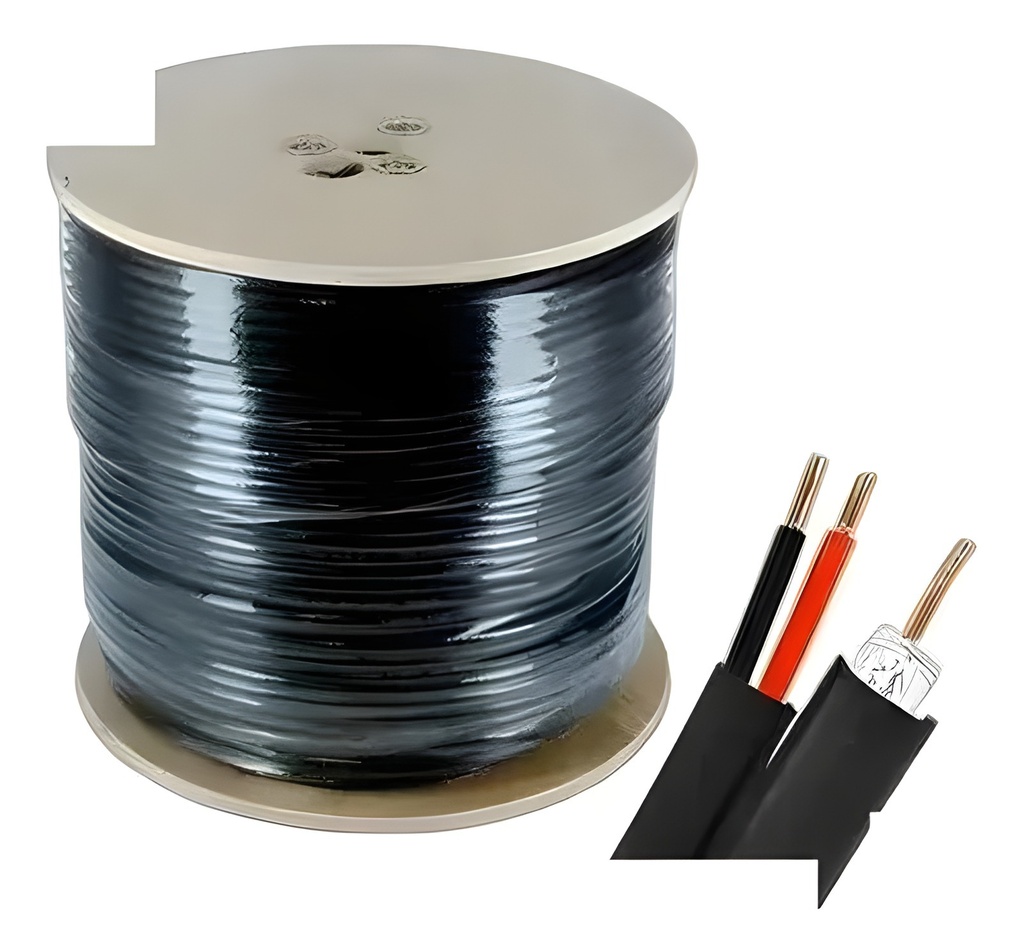 Rollo Cable Coaxial RG59 Siamés Interior 305m Vivo CCS Malla CCA 80% Forro PVC