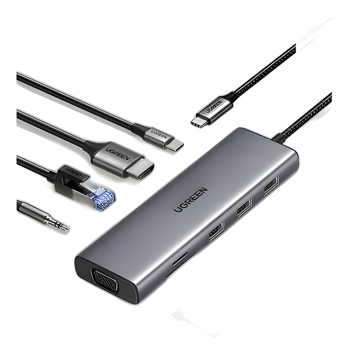 Hub USB-C 10 Puertos Con HDMI 4K Y VGA Y Carga Pd 100W