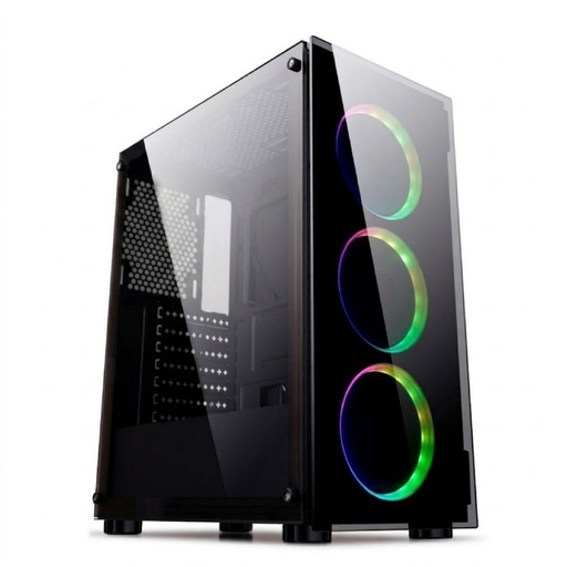 Gabinete Atx Mid-Tower Negro Vidrio Templado 3 Fanes Frontales Argb