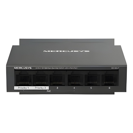 Switch No Administrable 6 Puertos 10/100Mbps 2 Uplinks PoE+ 40W