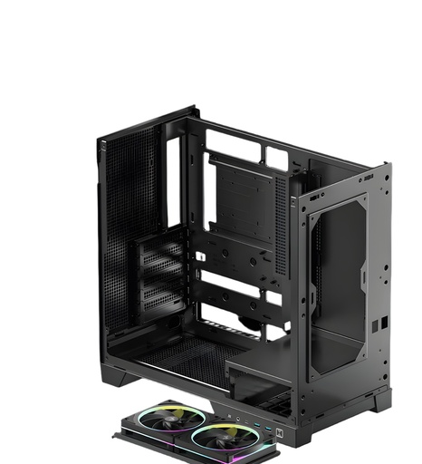 Gabinete Atx Mid-Tower Negro Panel Lateral De Vidrio Ventiladores Argb Incluidos