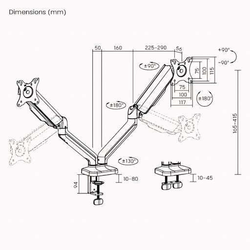 Brazo Para Monitor 17"-32" 9kg 2 Monitores Inclinación Libre