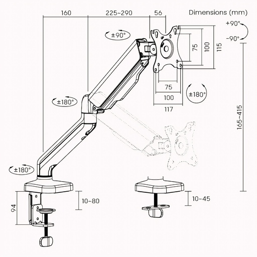 Soporte de escritorio Brateck con resorte mecanico 17"-32"