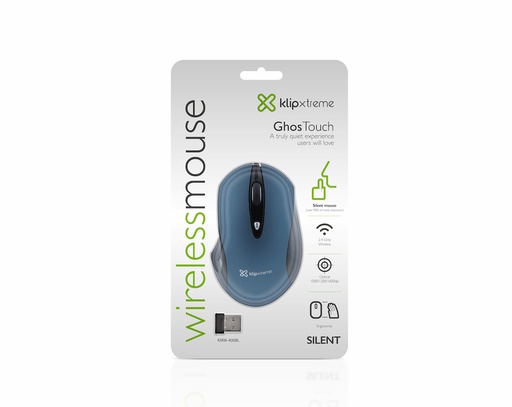 [KMW-400BL] Mouse ergonómico - óptico - 3 botones - inalámbrico - 2.4 GHz - receptor inalámbrico USB - azul